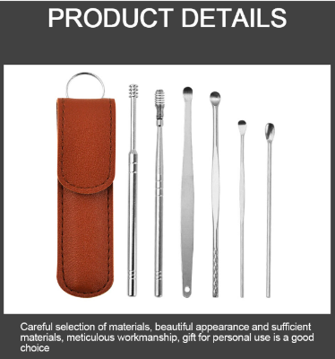 Picture of Portable Ear Cleaner Set Earpick Ear Wax Remover Ear Curette Spiral Ear Spoon Ear Cleaning Tools - Silver - Int: One size