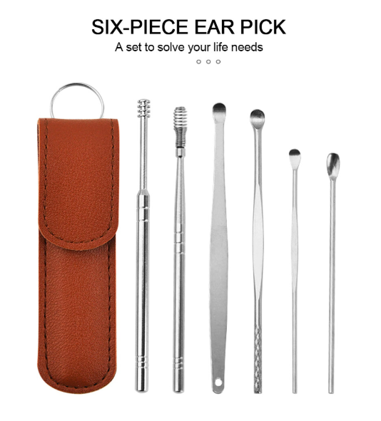 Picture of Portable Ear Cleaner Set Earpick Ear Wax Remover Ear Curette Spiral Ear Spoon Ear Cleaning Tools - Silver - Int: One size