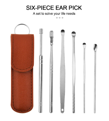 Picture of Portable Ear Cleaner Set Earpick Ear Wax Remover Ear Curette Spiral Ear Spoon Ear Cleaning Tools - Silver - Int: One size