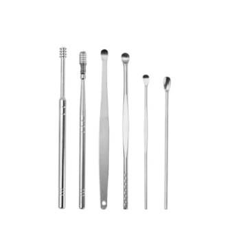 Picture of Portable Ear Cleaner Set Earpick Ear Wax Remover Ear Curette Spiral Ear Spoon Ear Cleaning Tools - Silver - Int: One size