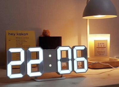 Picture of 3D Digital Wall Clock LED Table Clock Time Alarm Temperature Date Sound Control Night Light With Remote Control Clock - White - Int: One size