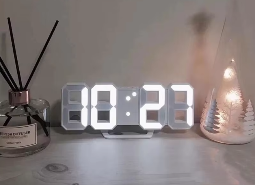 Picture of 3D Digital Wall Clock LED Table Clock Time Alarm Temperature Date Sound Control Night Light With Remote Control Clock - White - Int: One size