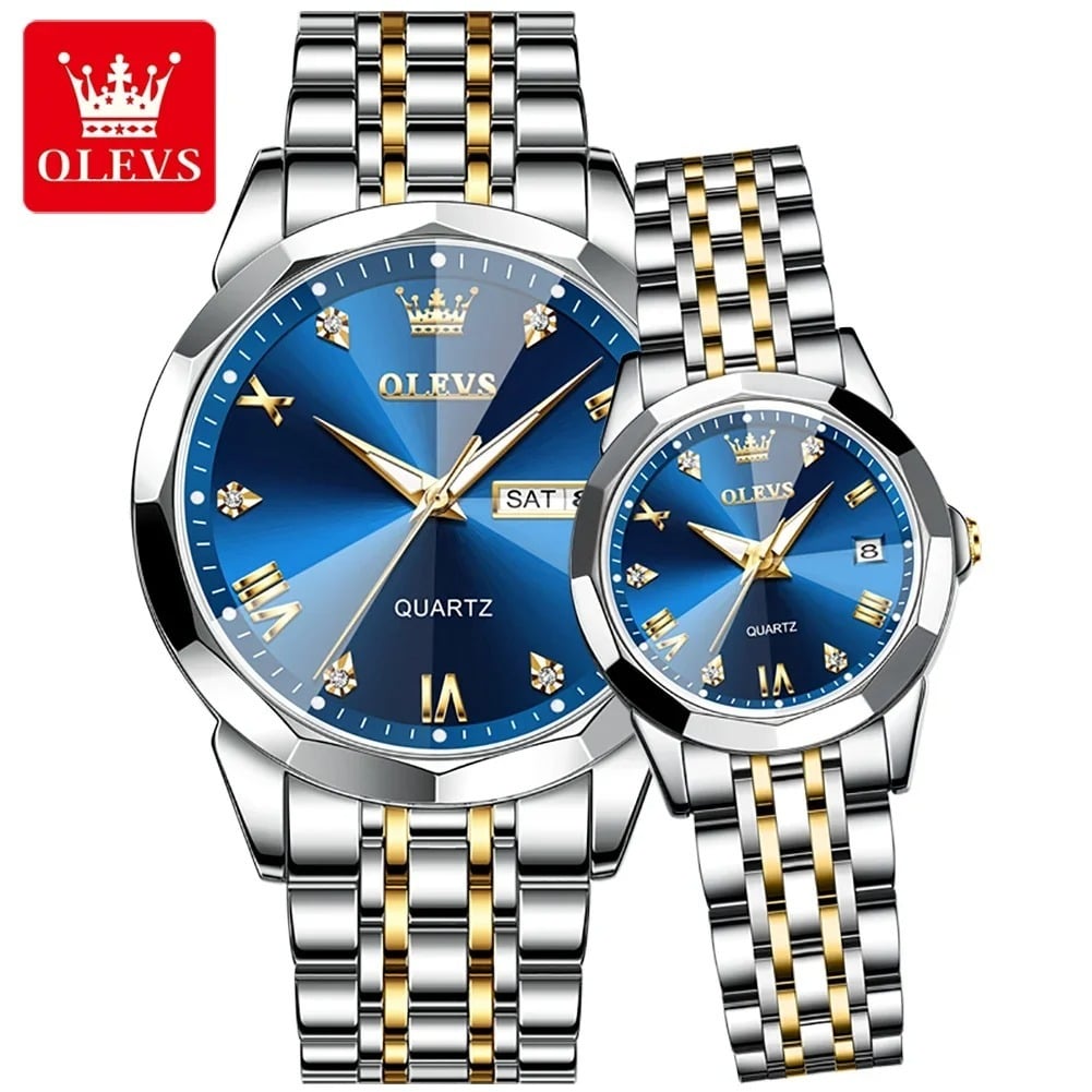 Picture of OLEVS 9931 Trendy Korean Style Luminous Calendar With Individual Watch - Blue - Int: One size