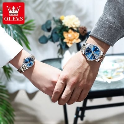 Picture of OLEVS 9931 Trendy Korean Style Luminous Calendar With Individual Watch - Blue - Int: One size