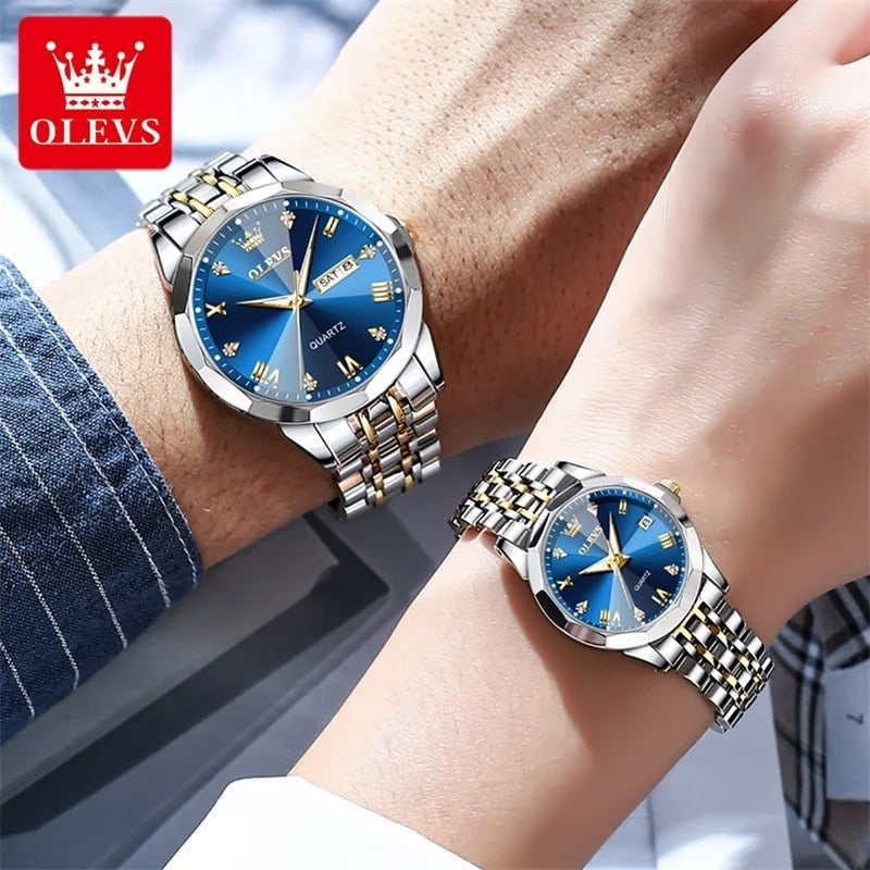 Picture of OLEVS 9931 Trendy Korean Style Luminous Calendar With Individual Watch - Blue - Int: One size
