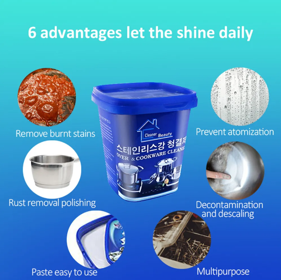 Picture of Stainless Steel Cookware Cleaning Paste Household Kitchen Cleaner Washing Pot Bottom Scale Strong (500g) - Blue - Int: One size