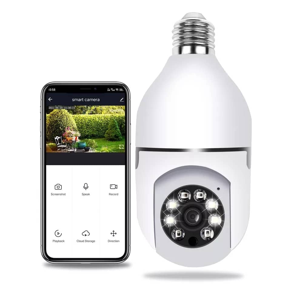 Picture of Full HD 3MP 1920P WIFI IP Camera E27 Bulb Camera 360 Degree Wireless Home Color Night Vision Two Way Audio Smart Motion Detection - ips PTZ V380 - White - Int: One size