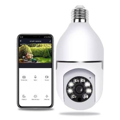 Picture of Full HD 3MP 1920P WIFI IP Camera E27 Bulb Camera 360 Degree Wireless Home Color Night Vision Two Way Audio Smart Motion Detection - ips PTZ V380 - White - Int: One size
