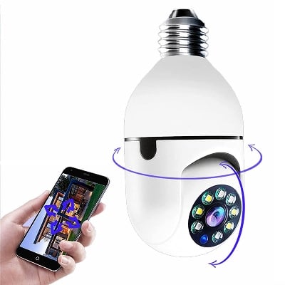 Picture of Full HD 3MP 1920P WIFI IP Camera E27 Bulb Camera 360 Degree Wireless Home Color Night Vision Two Way Audio Smart Motion Detection - ips PTZ V380 - White - Int: One size