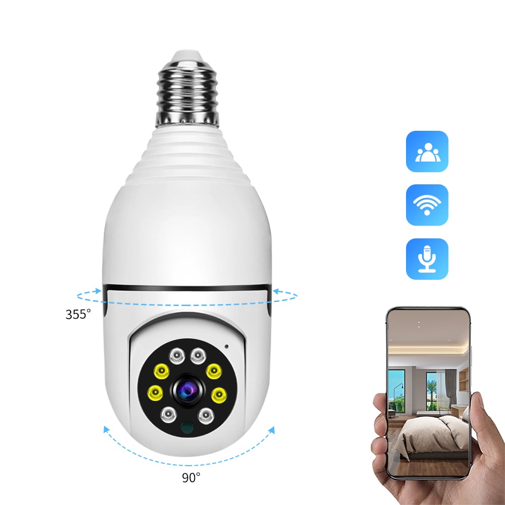 Picture of Full HD 3MP 1920P WIFI IP Camera E27 Bulb Camera 360 Degree Wireless Home Color Night Vision Two Way Audio Smart Motion Detection - ips PTZ V380 - White - Int: One size