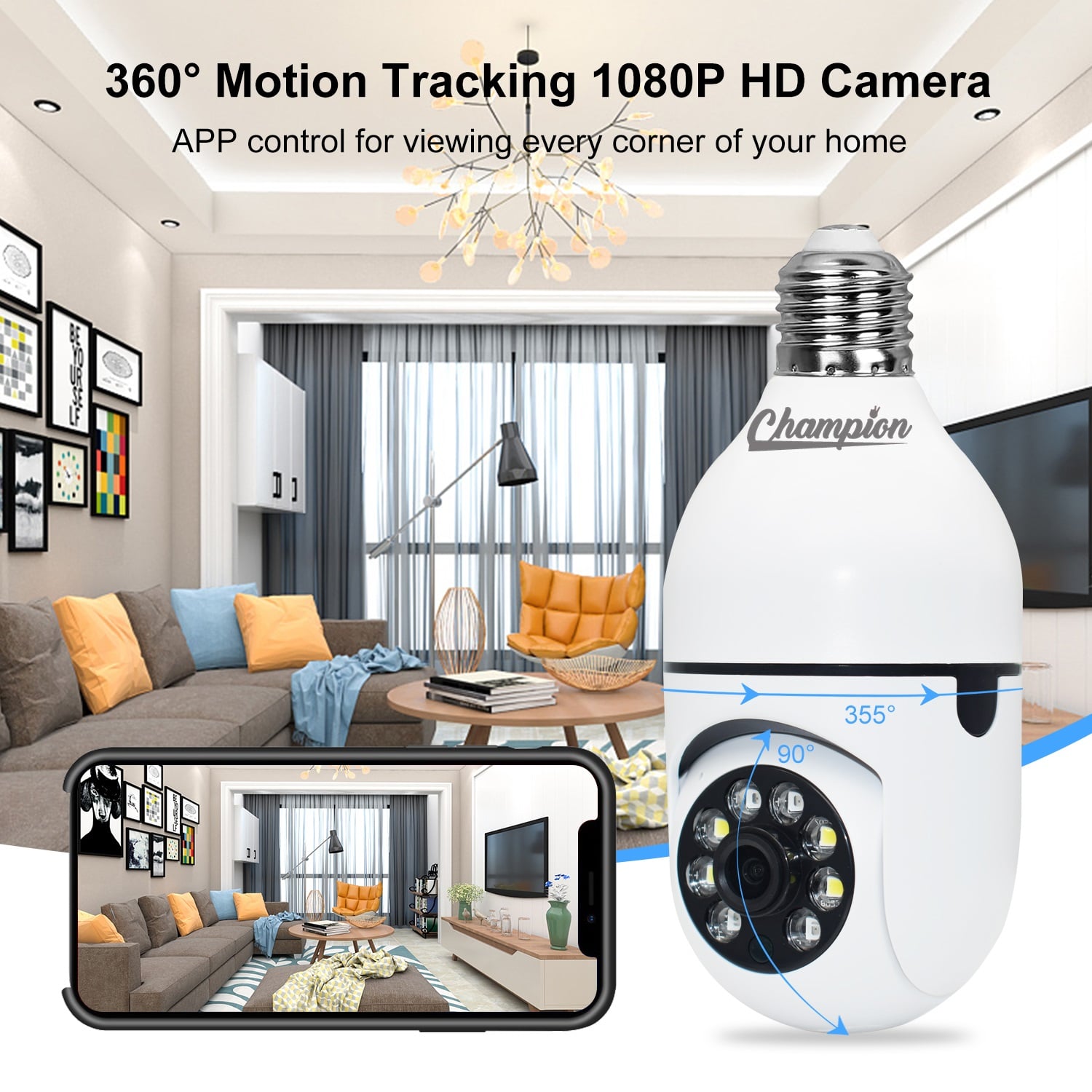 Picture of Full HD 3MP 1920P WIFI IP Camera E27 Bulb Camera 360 Degree Wireless Home Color Night Vision Two Way Audio Smart Motion Detection - ips PTZ V380 - White - Int: One size