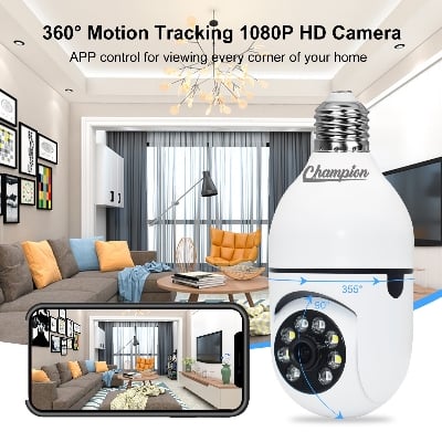 Picture of Full HD 3MP 1920P WIFI IP Camera E27 Bulb Camera 360 Degree Wireless Home Color Night Vision Two Way Audio Smart Motion Detection - ips PTZ V380 - White - Int: One size