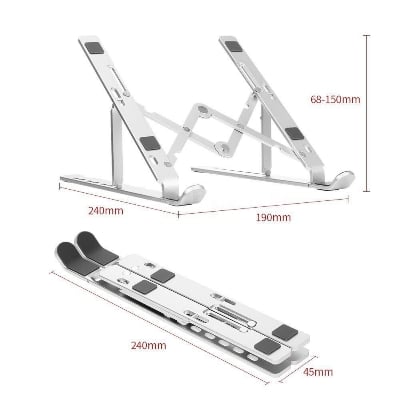 Picture of Laptop Stand Creative Folding Storage Bracket for 10-17 inch Tablets Notebook Laptop Premium Quality Aluminum Alloy - Laptop Table - Laptop Table - Silver - Int: One size