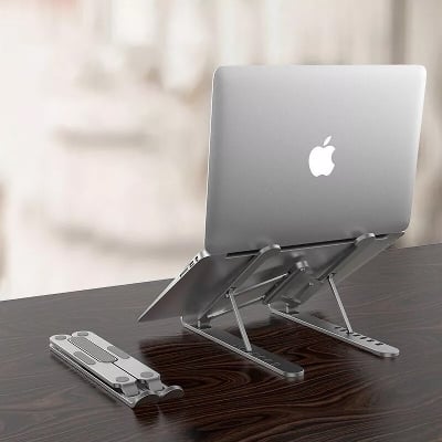 Picture of Laptop Stand Creative Folding Storage Bracket for 10-17 inch Tablets Notebook Laptop Premium Quality Aluminum Alloy - Laptop Table - Laptop Table - Silver - Int: One size
