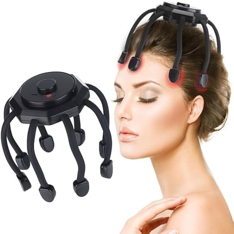 Picture of Electric Scalp Massager, Rechargeable Head Massager with 10 Vibration Contacts and 4 Modes, Portable Wireless Claw Head Massage for Stress Relief, Rel - Black - Int: One size