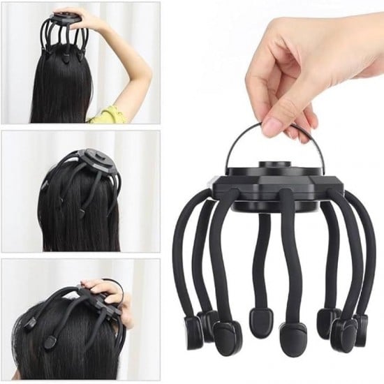 Picture of Electric Scalp Massager, Rechargeable Head Massager with 10 Vibration Contacts and 4 Modes, Portable Wireless Claw Head Massage for Stress Relief, Rel - Black - Int: One size