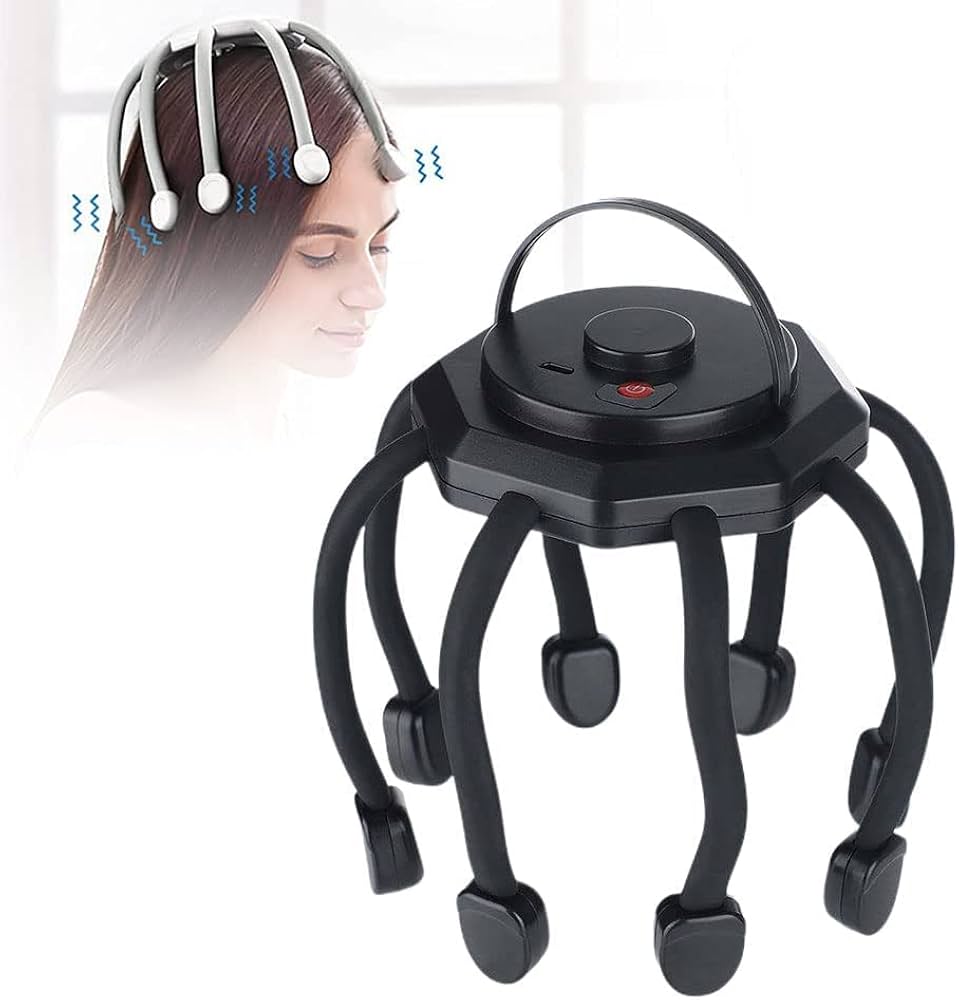 Picture of Electric Scalp Massager, Rechargeable Head Massager with 10 Vibration Contacts and 4 Modes, Portable Wireless Claw Head Massage for Stress Relief, Rel - Black - Int: One size