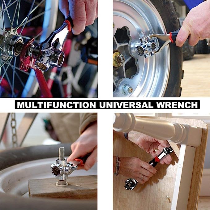 Picture of 48 in 1 NEW Socket Wrench Multifunction Universal Tool with Spline Bolts 360 Degree Revolving Spanner (Red & Black) - Silver - Int: One size