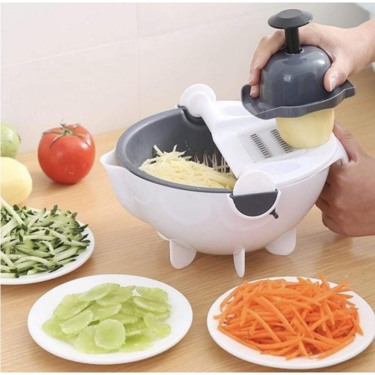 Picture of Multi Functional Vegetable 9 In 1 Drain Basket Magic Rotate Vegetable Cutter - White - Int: One size