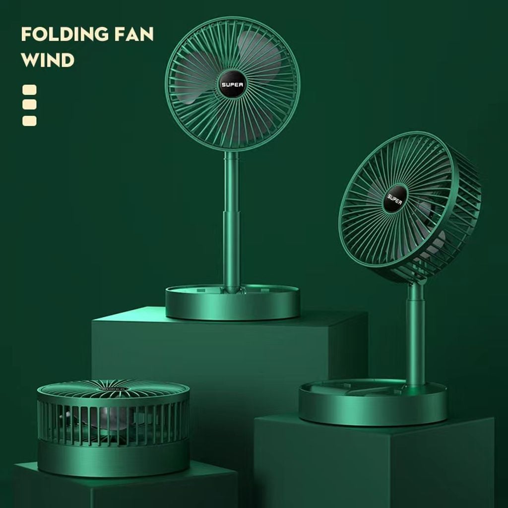 Picture of Portable USB Rechargeable Fan Office Household Foldable Telescopic Fan Low Noise High Battery Life Standby Mini Electric Fan - Green - Int: One size