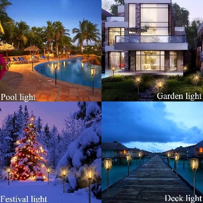 Picture of New Model 1PCS 51LED Solar Power Garden Light Flickering Flame Waterproof Yard Lamp - Black - Int: One size