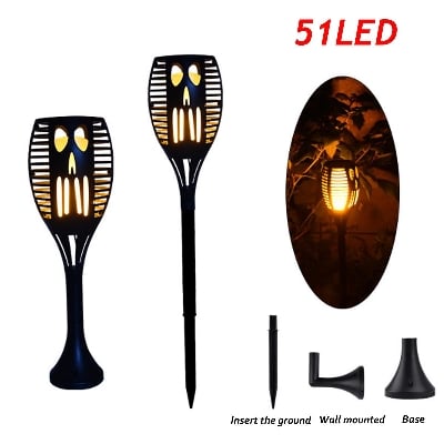 Picture of New Model 1PCS 51LED Solar Power Garden Light Flickering Flame Waterproof Yard Lamp - Black - Int: One size