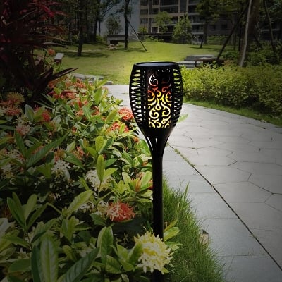 Picture of New Model 1PCS 51LED Solar Power Garden Light Flickering Flame Waterproof Yard Lamp - Black - Int: One size