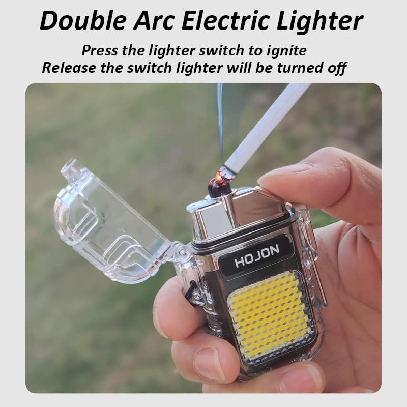 Picture of Lighters Arc Lighter Flashlight Rechargeable Windproof Waterproof Flameless Transparent Double USB Lighter Good for Outdoor Camping Hiking (Multicolor) - White - Int: One size