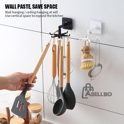 Picture of Kitchen Hook Storage Rotating Racks Holder spatula spoon Organizer Telescopic Self Adhesive Storage 6 Hooks Cooking Spoon Hanging Bathroom Home Wall Hanger - Multicolor - Int: One size