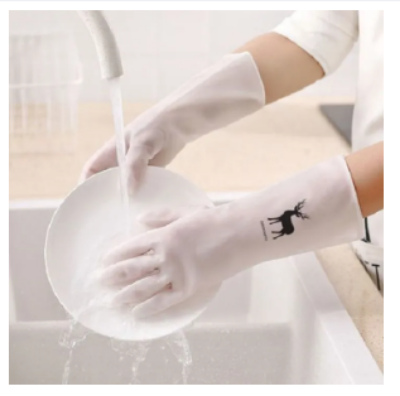 Picture of Hand Gloves Waterproof Food grade gloves rubber latex dish washing kitchen Gloves window cleaning durable housework chores kits - White - Int: One size