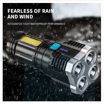 Picture of Led Bright Flashlight COB Side Light Outdoor Portable Home USB Rechargeable 4 Core  Camping Fishing Adventure Torch Light - Black - Int: One size