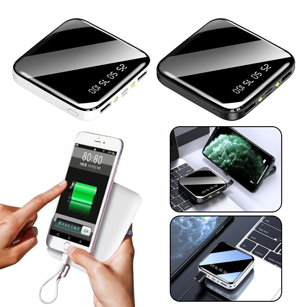 Picture of Portable Charger Fast Charging 20000mah Mini Power Bank Charger With Cable Powerbanks Led Flashlight Power Display - Black - Int: One size