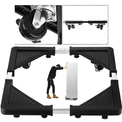 Picture of Movable Adjustable Refrigerator Floor Trolley Fridge Stand Washing Machine Base Holder Bracket Stand - Black - Int: One size