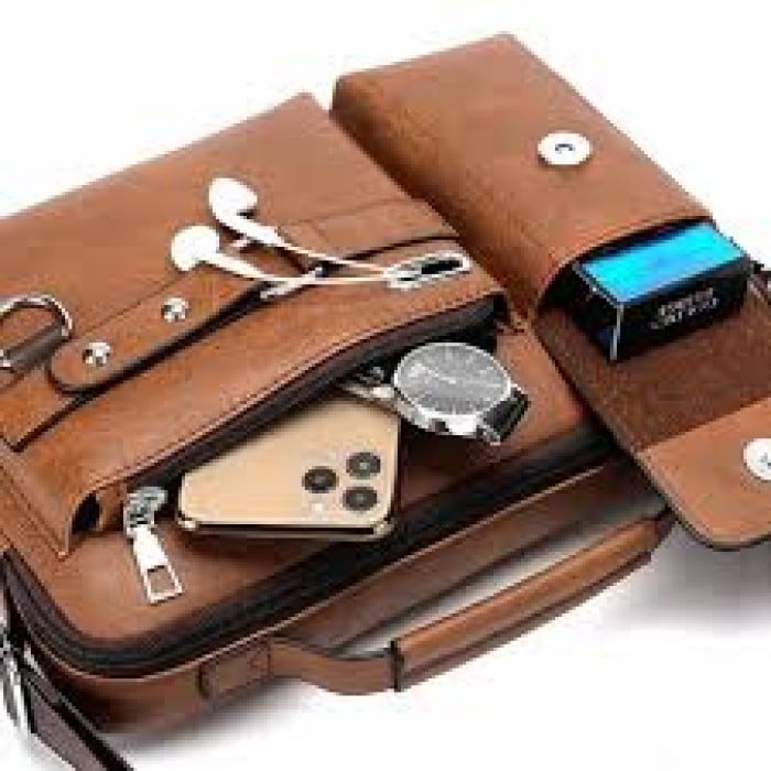 Picture of Men's PU Leather Shoulder Bag Fashion Male Real Cowhide Messenger Crossbody Bag Men Business Travel Handbag Boy Phone Bag - Multicolor - Int: One size