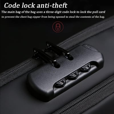 Picture of (Black Colour)Premium Quality USB Charging Men Multifunction PU Chest Bag Sport Sling Bag Male Anti-theft Chest Bag with Password Lock with Adjustable Shoulde - Black - Int: One size