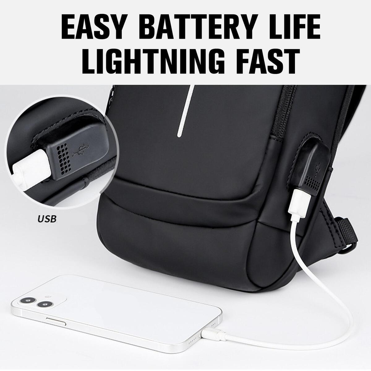 Picture of (Black Colour)Premium Quality USB Charging Men Multifunction PU Chest Bag Sport Sling Bag Male Anti-theft Chest Bag with Password Lock with Adjustable Shoulde - Black - Int: One size