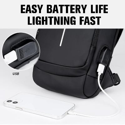 Picture of (Black Colour)Premium Quality USB Charging Men Multifunction PU Chest Bag Sport Sling Bag Male Anti-theft Chest Bag with Password Lock with Adjustable Shoulde - Black - Int: One size