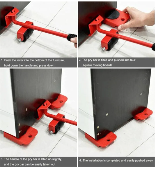 Picture of 5 Pcs Professional Furniture Transport Lifter tool Set Heavy Stuffs Moving Hand Tools Set Wheel Bar Mover Device - Red - Int: One size