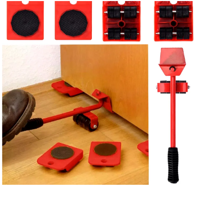 Picture of 5 Pcs Professional Furniture Transport Lifter tool Set Heavy Stuffs Moving Hand Tools Set Wheel Bar Mover Device - Red - Int: One size