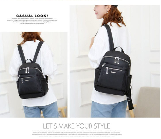 Picture of Nylon Backpack Durable Waterproof Casual Shoulder Bag (Black Color) - Black - Int: One size