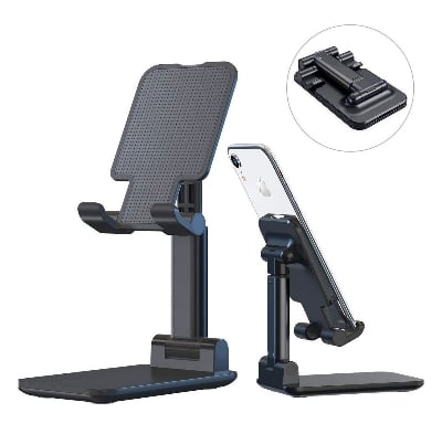 Picture of Mobile Phone Holder Stand Desktop Lazy Bedside Bracket Support Stand Foldable and Hoisting Multi-Function Telescopic Holder..... - Black