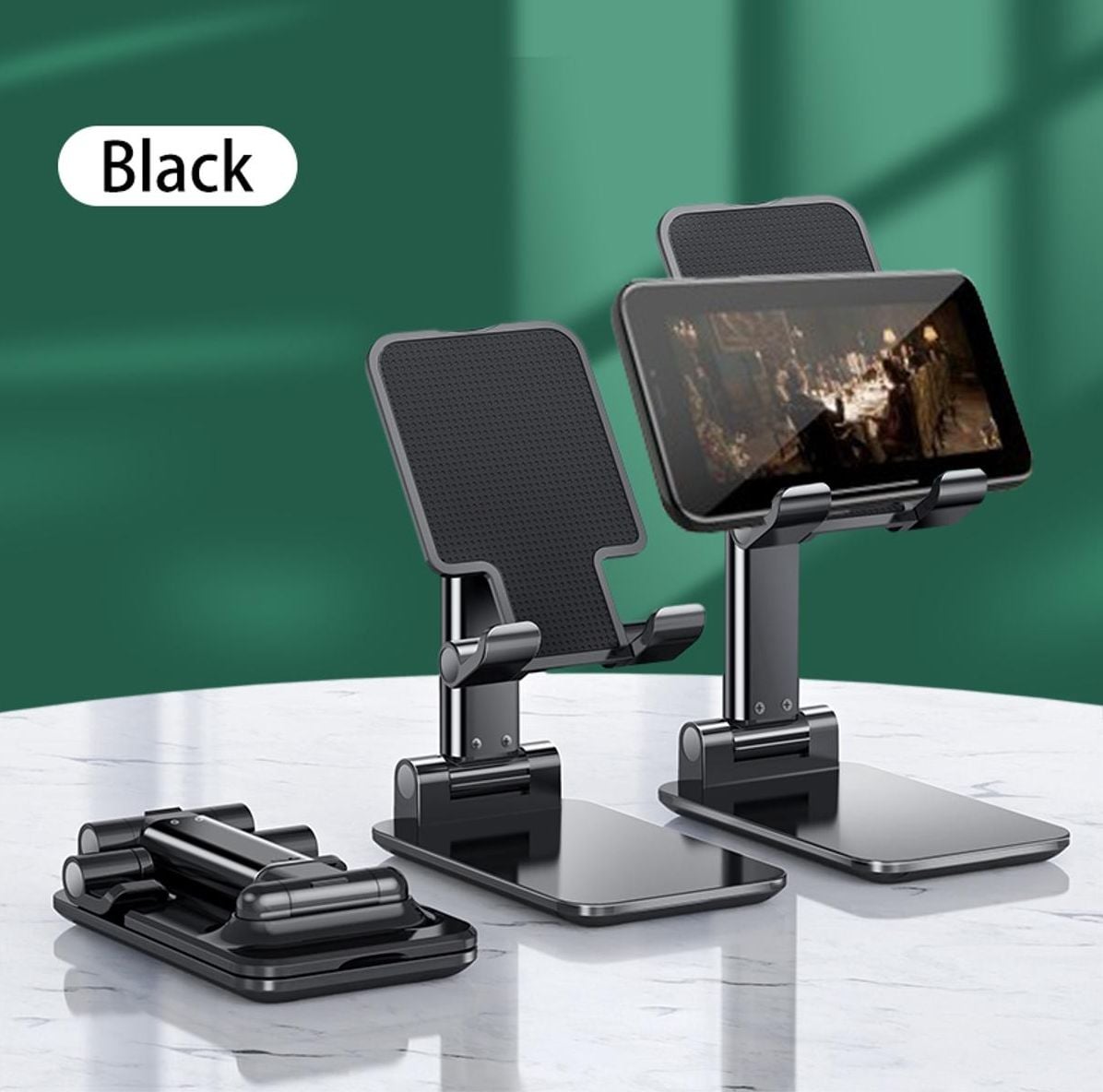 Picture of Mobile Phone Holder Stand Desktop Lazy Bedside Bracket Support Stand Foldable and Hoisting Multi-Function Telescopic Holder..... - Black