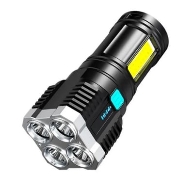 Picture of Rechargeable LED Flashlight USB 4 Core Torch Light - Black