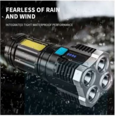 Picture of New Strong Light LED Flashlight Camping Torch With 4 Lamp And COB Side Lights Outdoor USB Rechargeable Portable Hand Lantern - Black - Int: One size