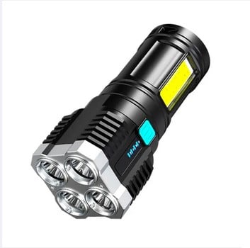 Picture of New Strong Light LED Flashlight Camping Torch With 4 Lamp And COB Side Lights Outdoor USB Rechargeable Portable Hand Lantern - Black - Int: One size