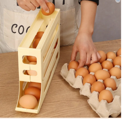 Picture of Large Capacity Auto Eggs Rolling Shelf Fridge Egg Storage Box Rack Egg Dispenser for Home Kitchen Organizer - Multicolor