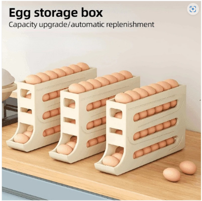 Picture of Large Capacity Auto Eggs Rolling Shelf Fridge Egg Storage Box Rack Egg Dispenser for Home Kitchen Organizer - Multicolor