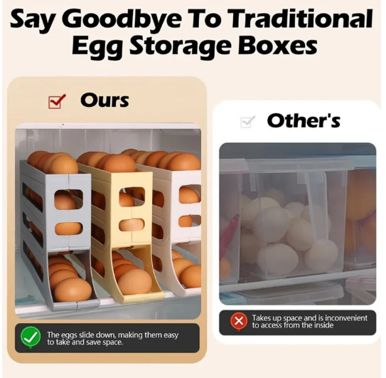 Picture of Large Capacity Auto Eggs Rolling Shelf Fridge Egg Storage Box Rack Egg Dispenser for Home Kitchen Organizer - Multicolor