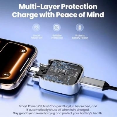 Picture of Smart Auto Stop Charging Adapter, Type-C, 140W Fast Charging, Auto Eject Overcharge Protection, Universal, Compatible with Smartphones and Tablets - Multicolor