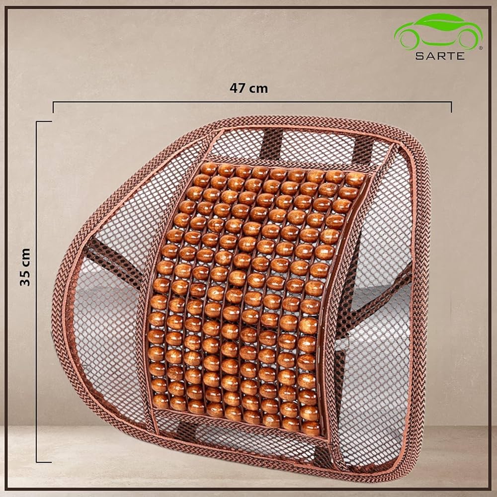 Picture of Mesh Ventilation Wooden Back Rest with Elastic and Belt Support For Car Seat, Office Chairs, home
